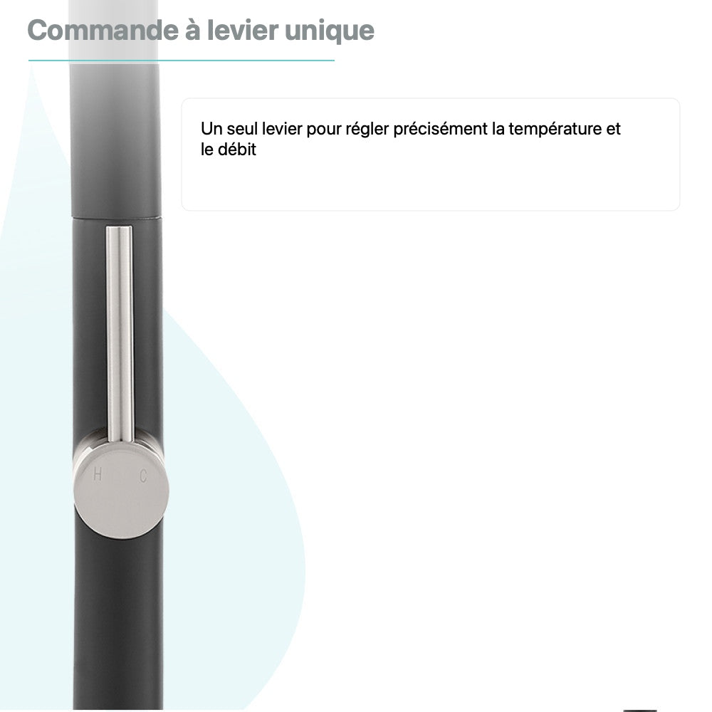 Chalet Poignée unique, Pull-Down mitigeur de cuisine – finition nickel brossé et noir