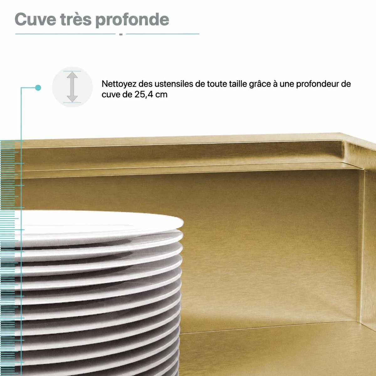 Tourner 81,3 cm 18 Gauge acier inoxydable Undermount évier de cuisine – finition or poli