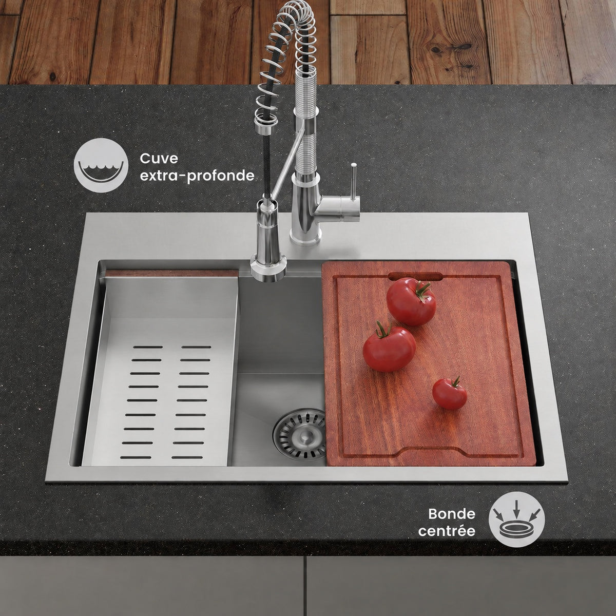 Ravi simple Basin 76,2 × 55,9 cm Topmount Kitchen Workstation vasque