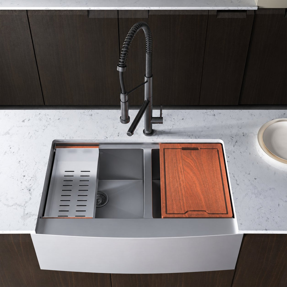 Rivage 83,8 × 55,9 cm Dual Basin Apron Kitchen Workstation vasque