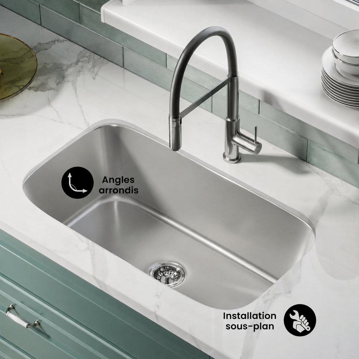 Toulouse 81,3 × 45,7 cm acier inoxydable, simple Basin, Under-Mount évier de cuisine