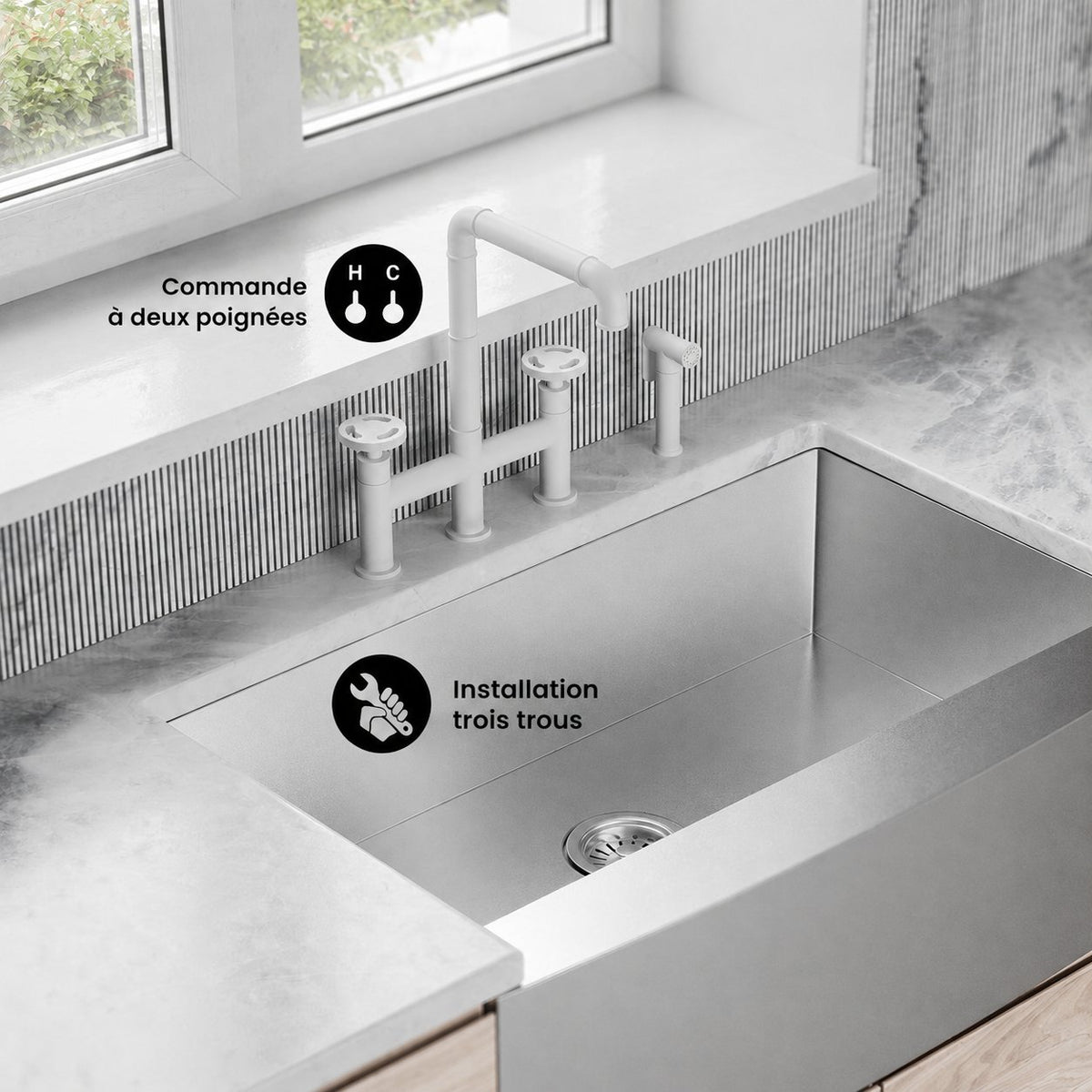Avallon Pro Widespread mitigeur de cuisine avec Side Sprayer – finition blanc mat