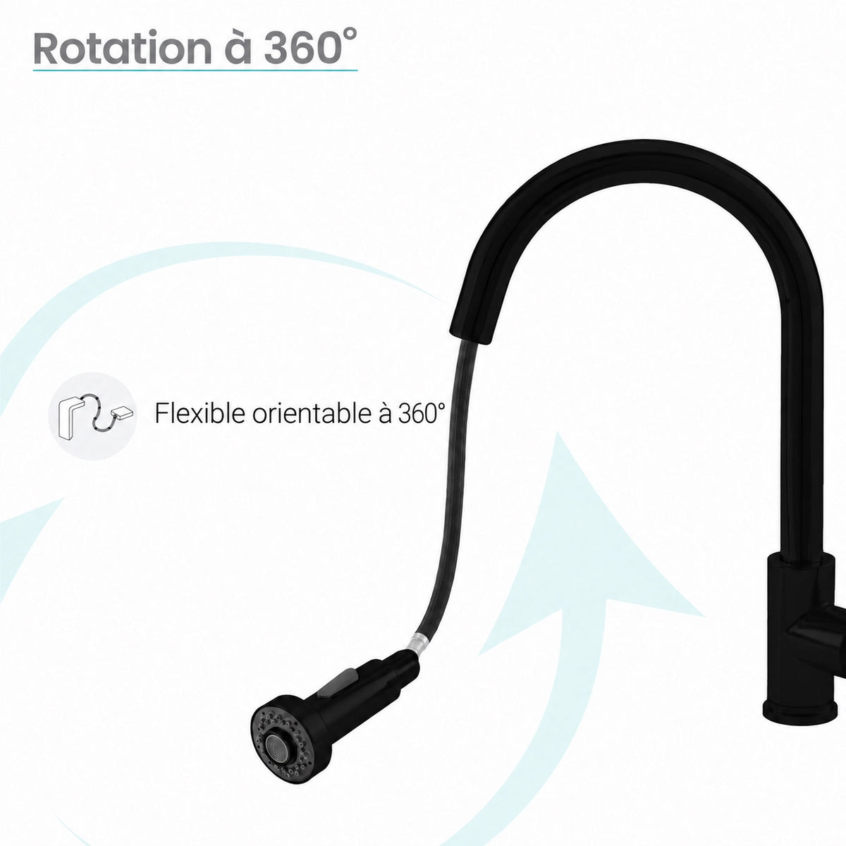 Nouvet Poignée unique, Pull-Down mitigeur de cuisine – finition noir mat