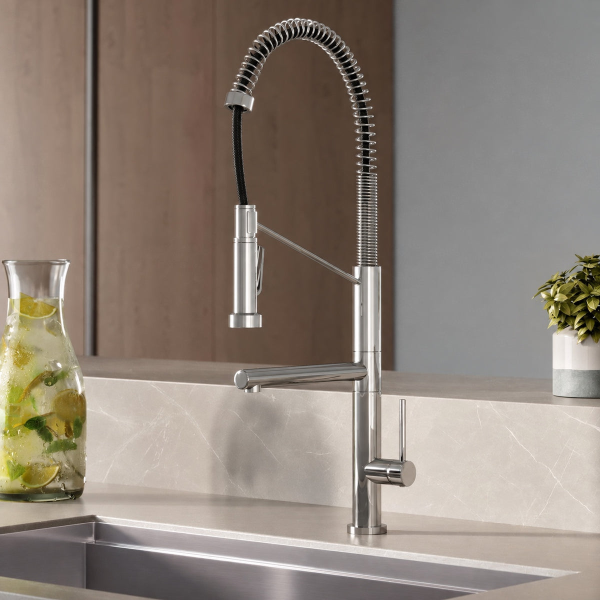 Nouvet Poignée unique, Pull-Down mitigeur de cuisine avec Pot Filler – finition Chrome