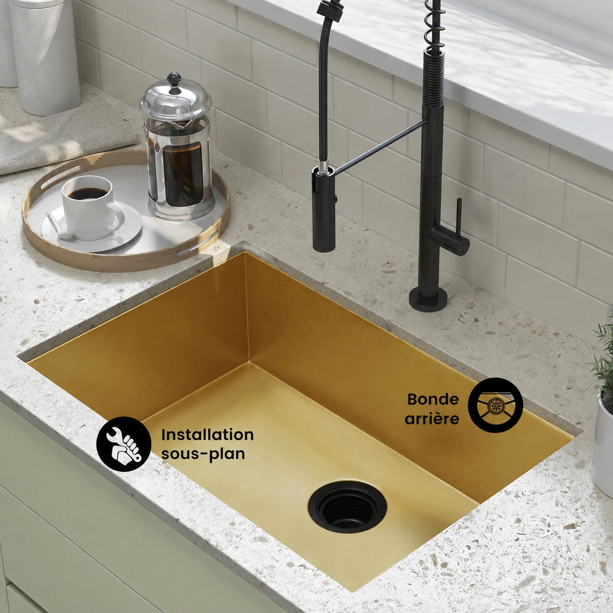 Rivage 58,4 × 45,7 cm acier inoxydable, simple Basin, Undermount évier de cuisine, or