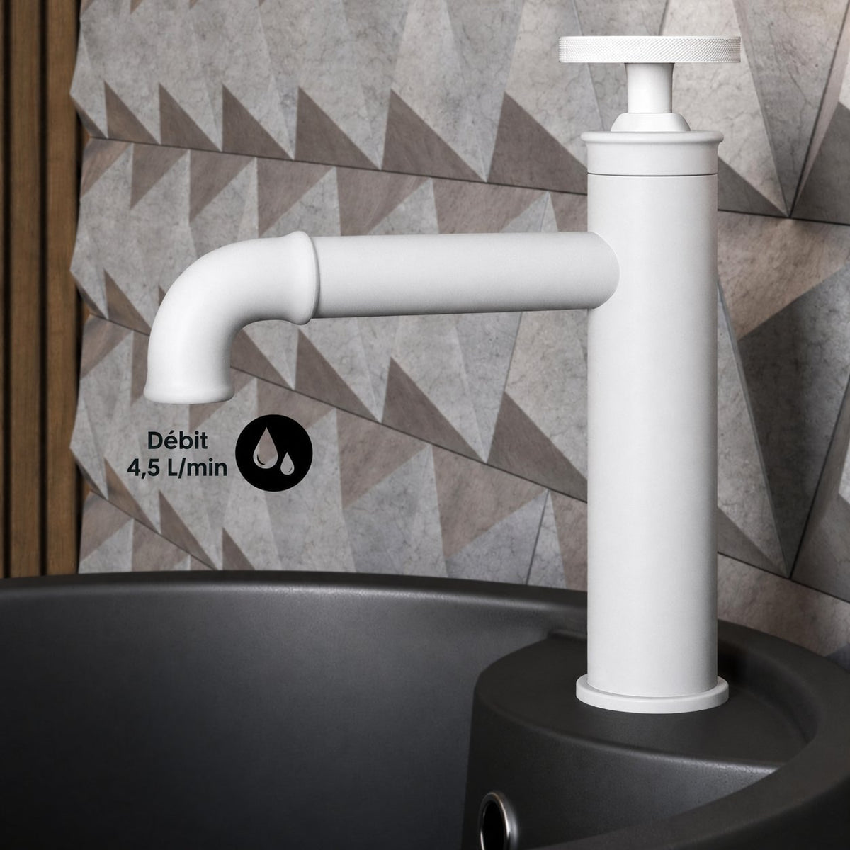 Avallon monotrou, monocommande Wheel, mitigeur de lavabo – finition blanc mat