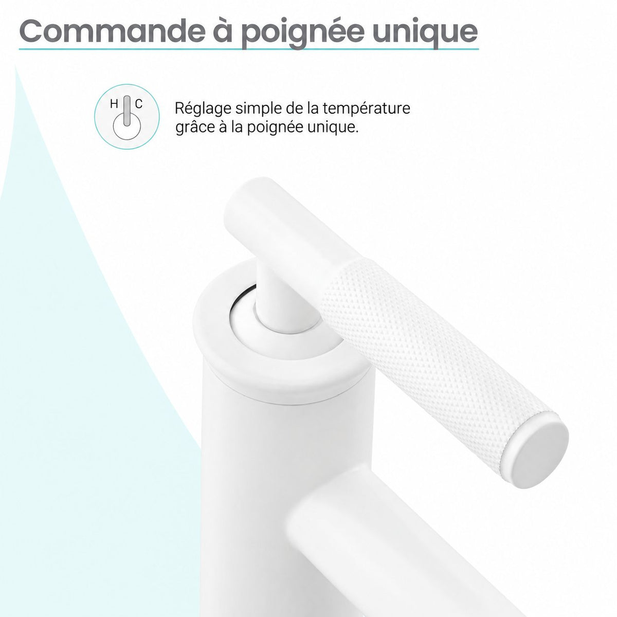 Avallon monotrou, monocommande Sleek, High Arc mitigeur de lavabo – finition blanc mat