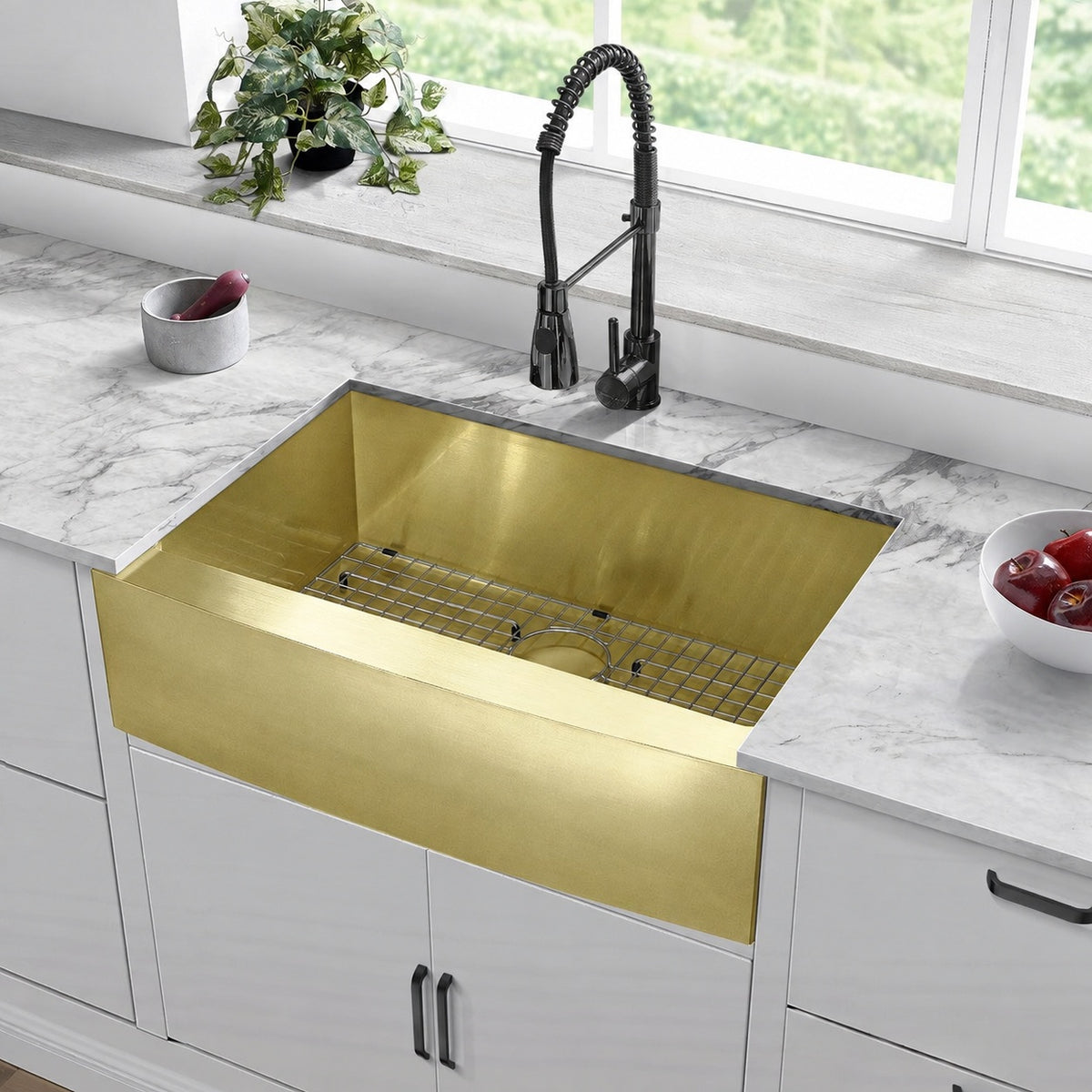 Rivage 76,2 × 53,3 cm acier inoxydable, simple Basin, Farmhouse évier de cuisine avec Apron – finition or