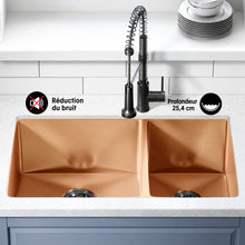 Rivage 83,8 × 50,8 cm acier inoxydable, Dual Basin, Undermount évier de cuisine – finition Rose or