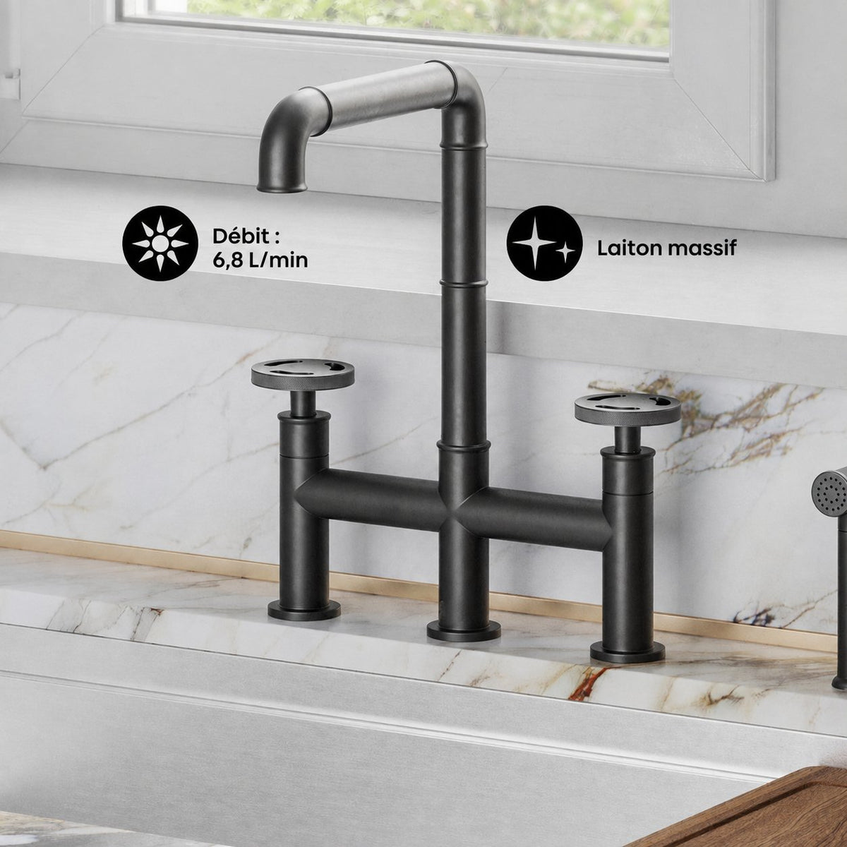 Avallon Pro Widespread mitigeur de cuisine avec Side Sprayer – finition noir mat