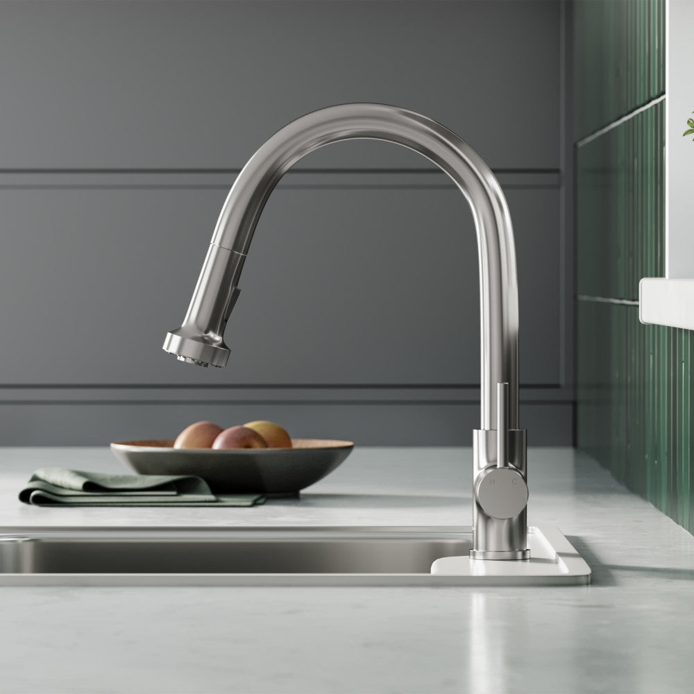 Nouvet Poignée unique, Pull-Down mitigeur de cuisine – finition nickel brossé