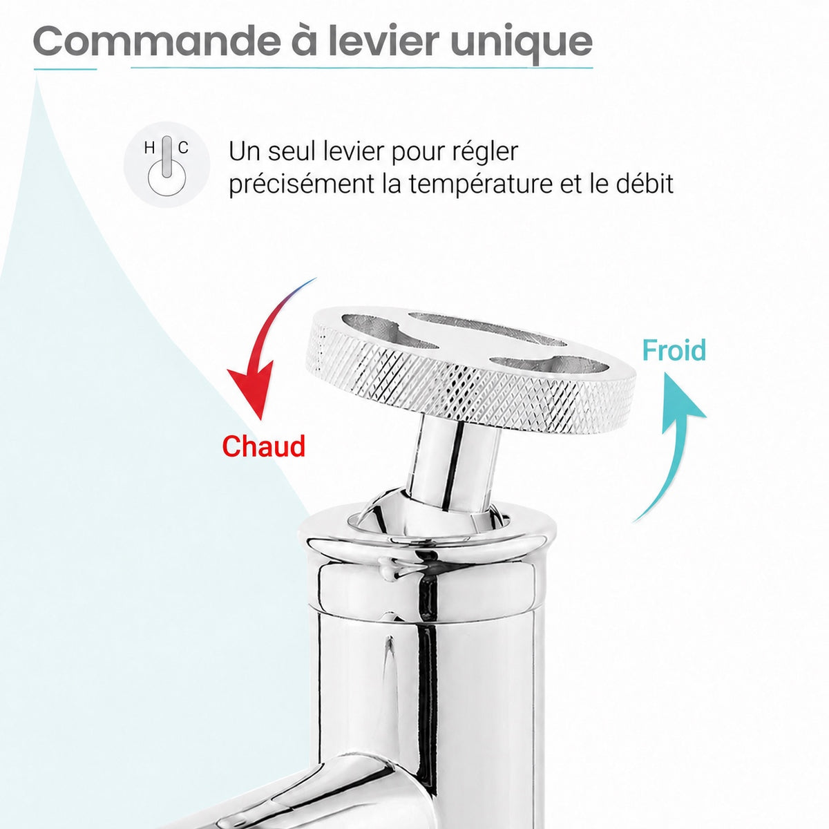 Avallon monotrou, monocommande Wheel, mitigeur de lavabo – finition Chrome