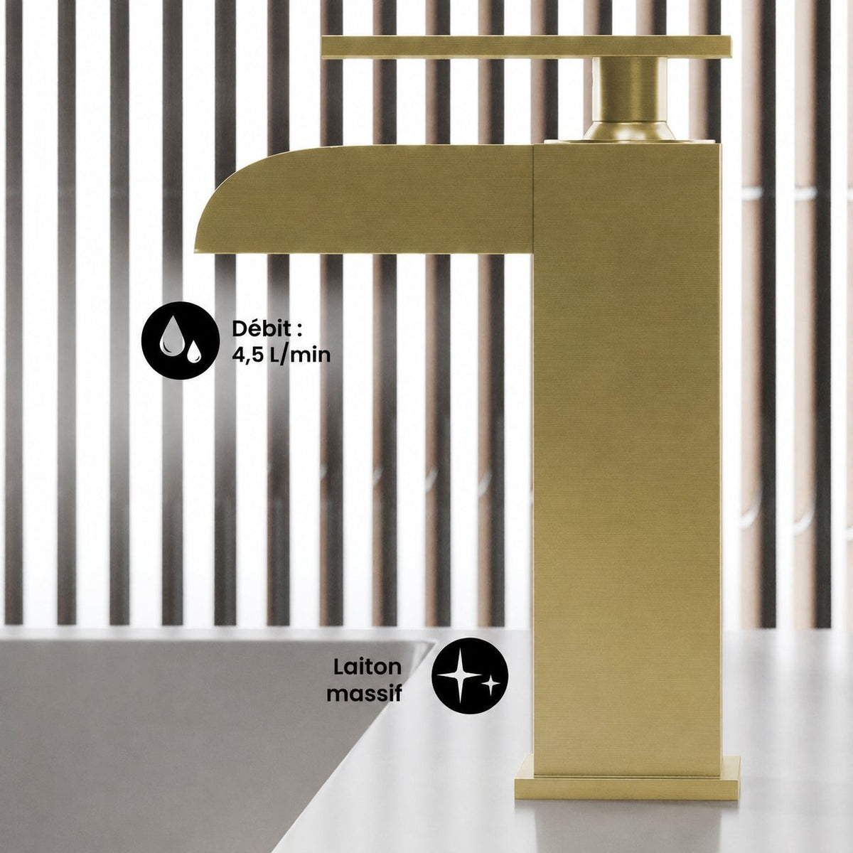 Concorde monotrou, monocommande, Waterfall mitigeur de lavabo – finition or brossé