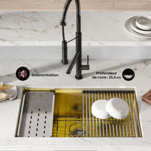 Tourner 76,2 × 48,3 cm acier inoxydable, simple Basin, Undermount Kitchen Workstation vasque – finition or