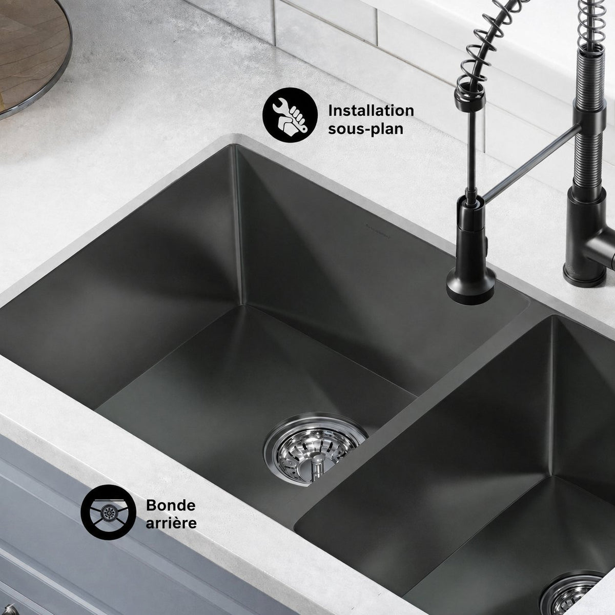 Rivage 83,8 × 50,8 cm acier inoxydable, Dual Basin, Undermount évier de cuisine – finition noir