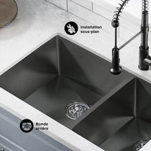 Rivage 83,8 × 50,8 cm acier inoxydable, Dual Basin, Undermount évier de cuisine – finition noir