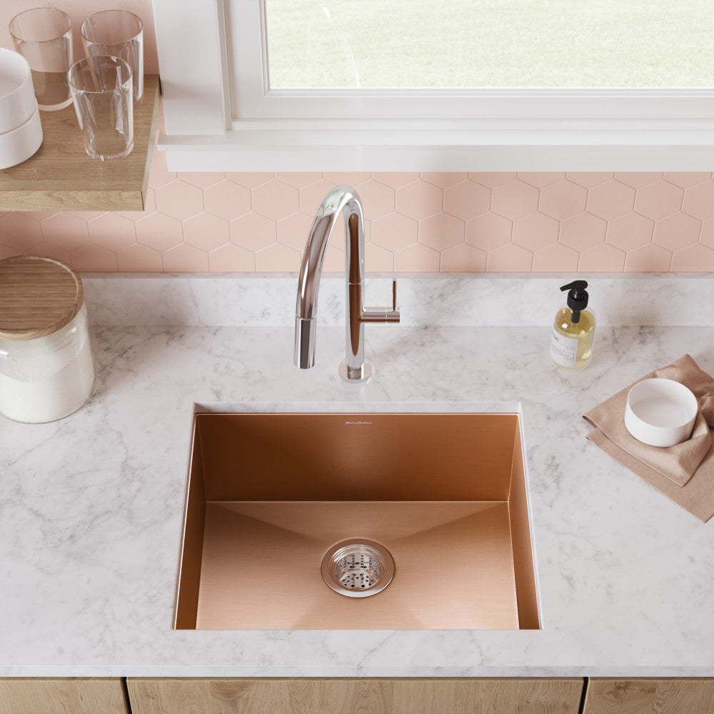 Tourner 53,3 × 45,7 cm acier inoxydable, simple Basin, Undermount évier de cuisine, Rose or