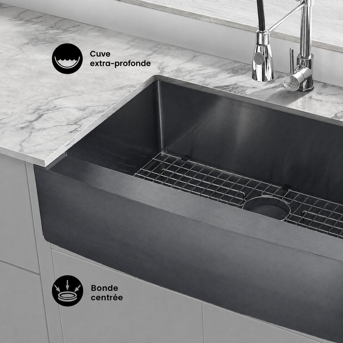 Rivage 83,8 × 53,3 cm acier inoxydable, simple Basin, Farmhouse évier de cuisine avec Apron – finition noir
