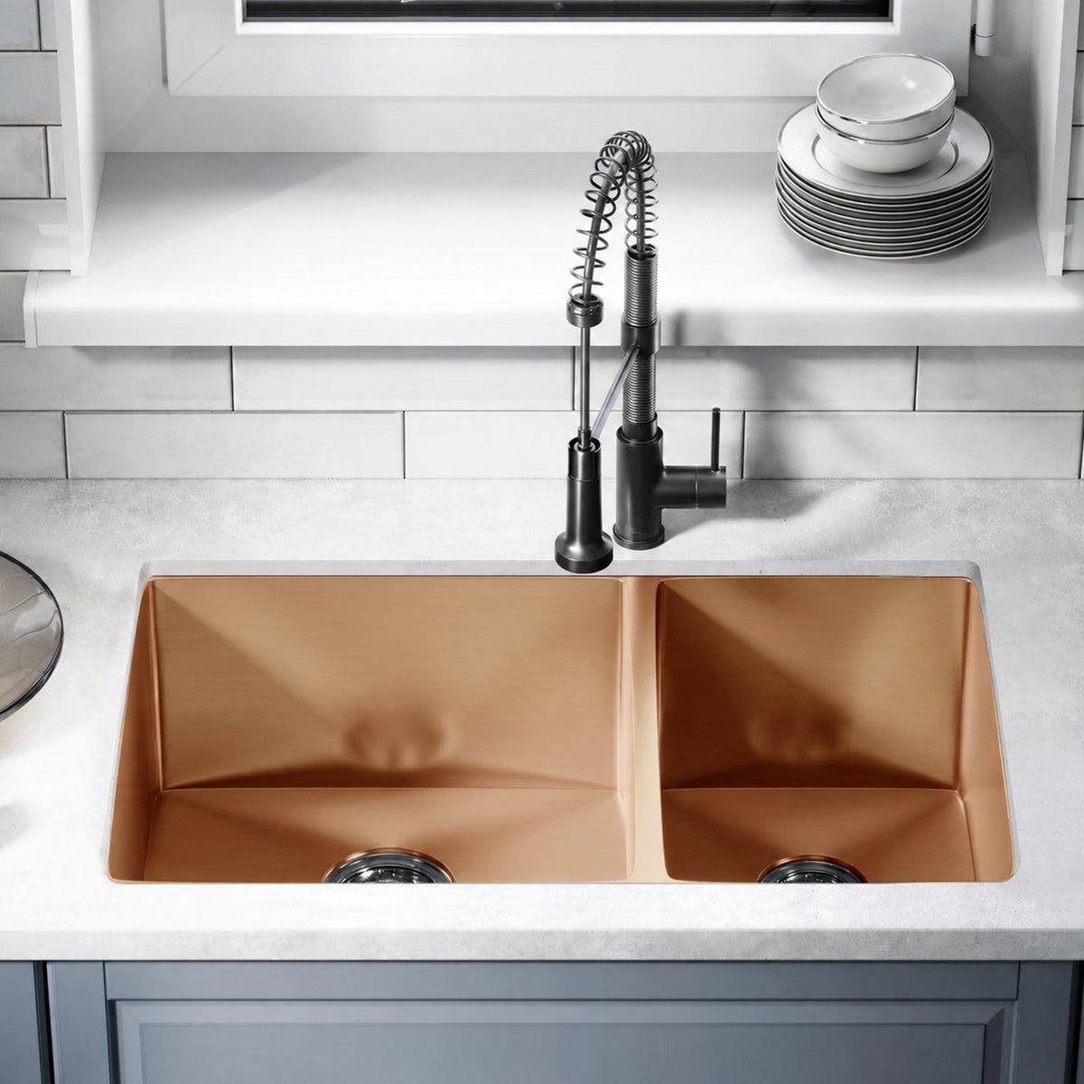 Rivage 83,8 × 50,8 cm acier inoxydable, Dual Basin, Undermount évier de cuisine – finition Rose or