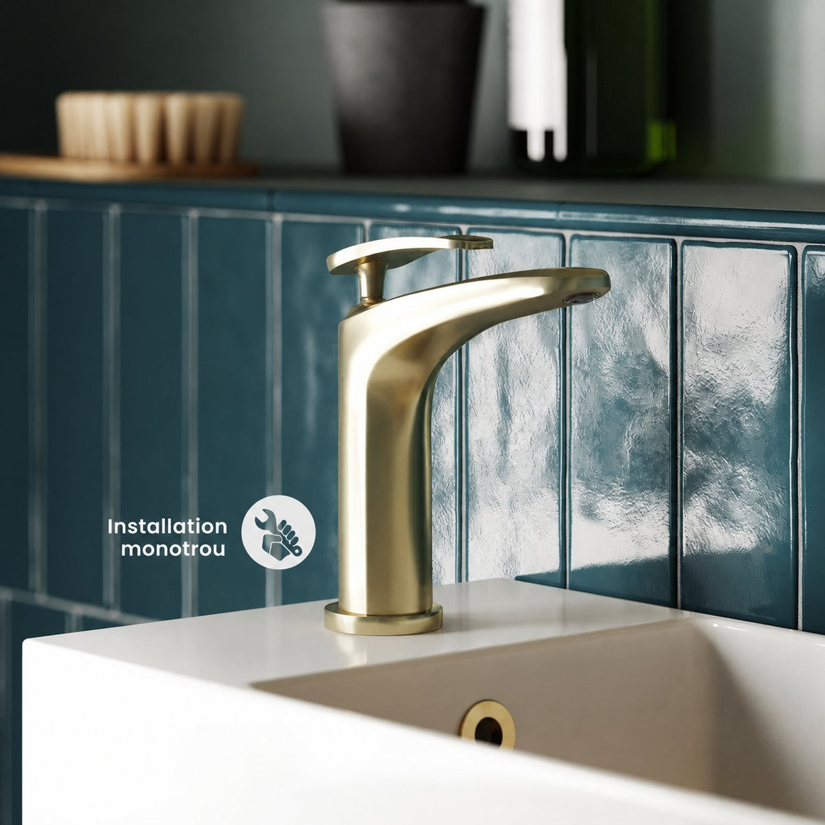 Sublime monotrou, monocommande, mitigeur de lavabo – finition or brossé