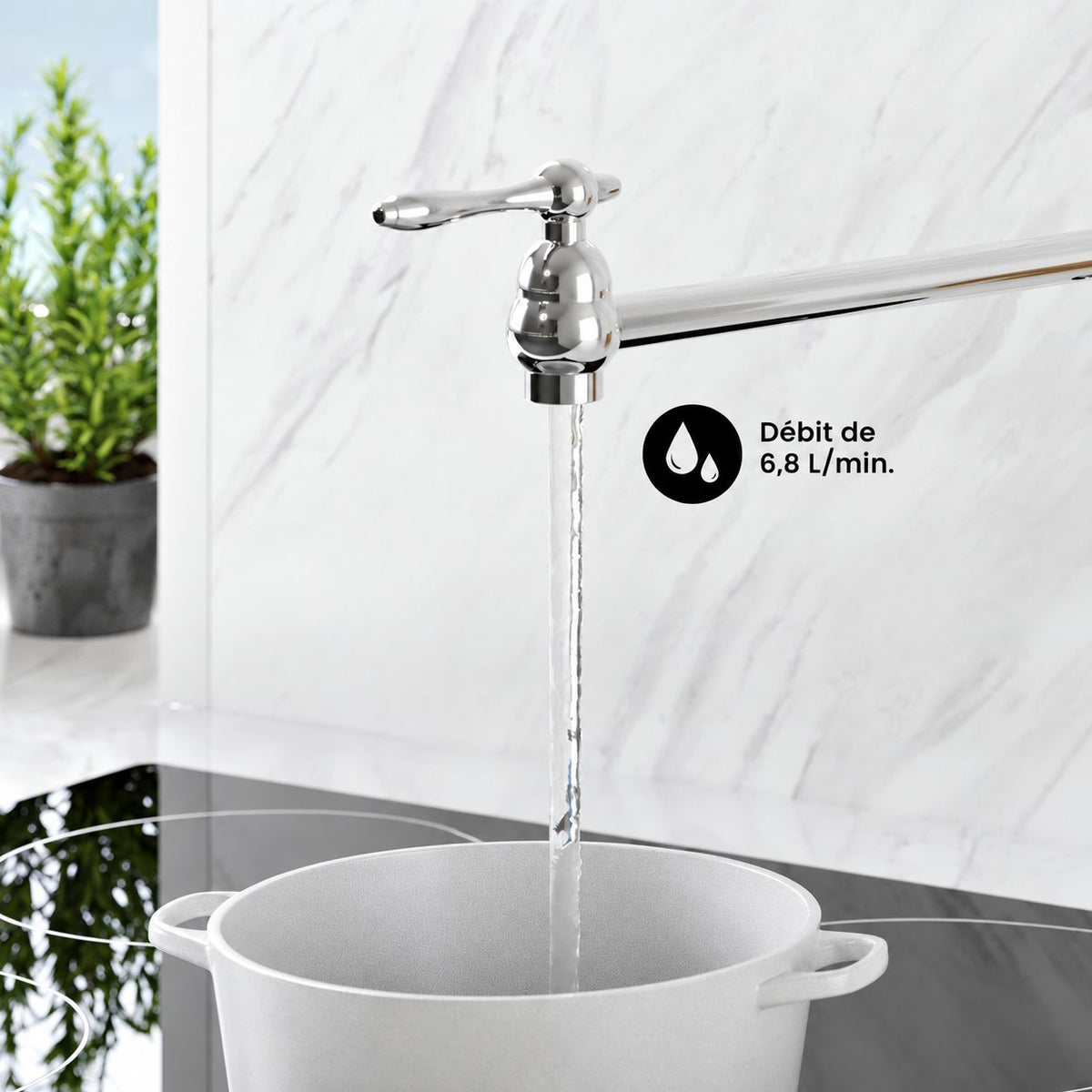 Plaisir Retractable mural Pot Filler robinet – finition chrome poli