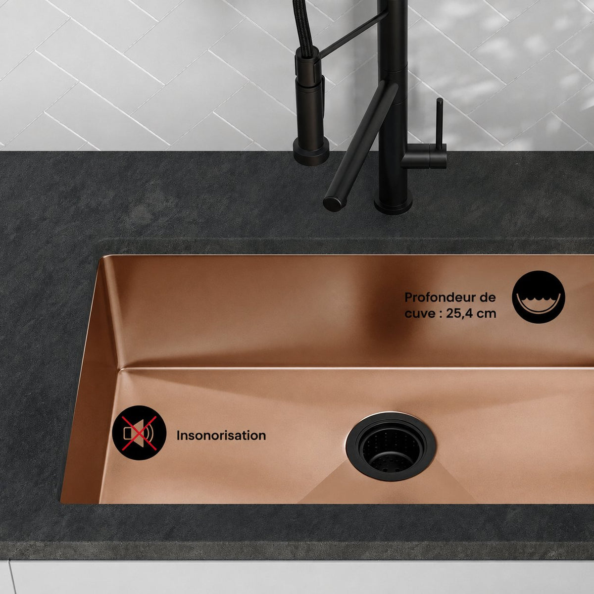 Rivage 76,2 × 45,7 cm acier inoxydable, simple Basin, Undermount évier de cuisine, Rose or