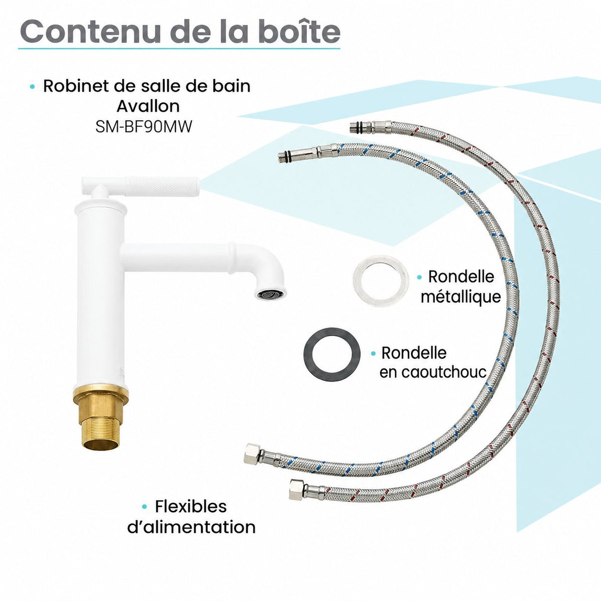 Avallon monotrou, monocommande Sleek, mitigeur de lavabo – finition blanc mat