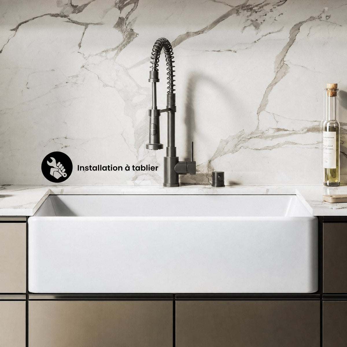 Elegance 83,8 cm x 50,8 cm simple Basin Fireclay Farmhouse évier de cuisine – finition blanc brillant