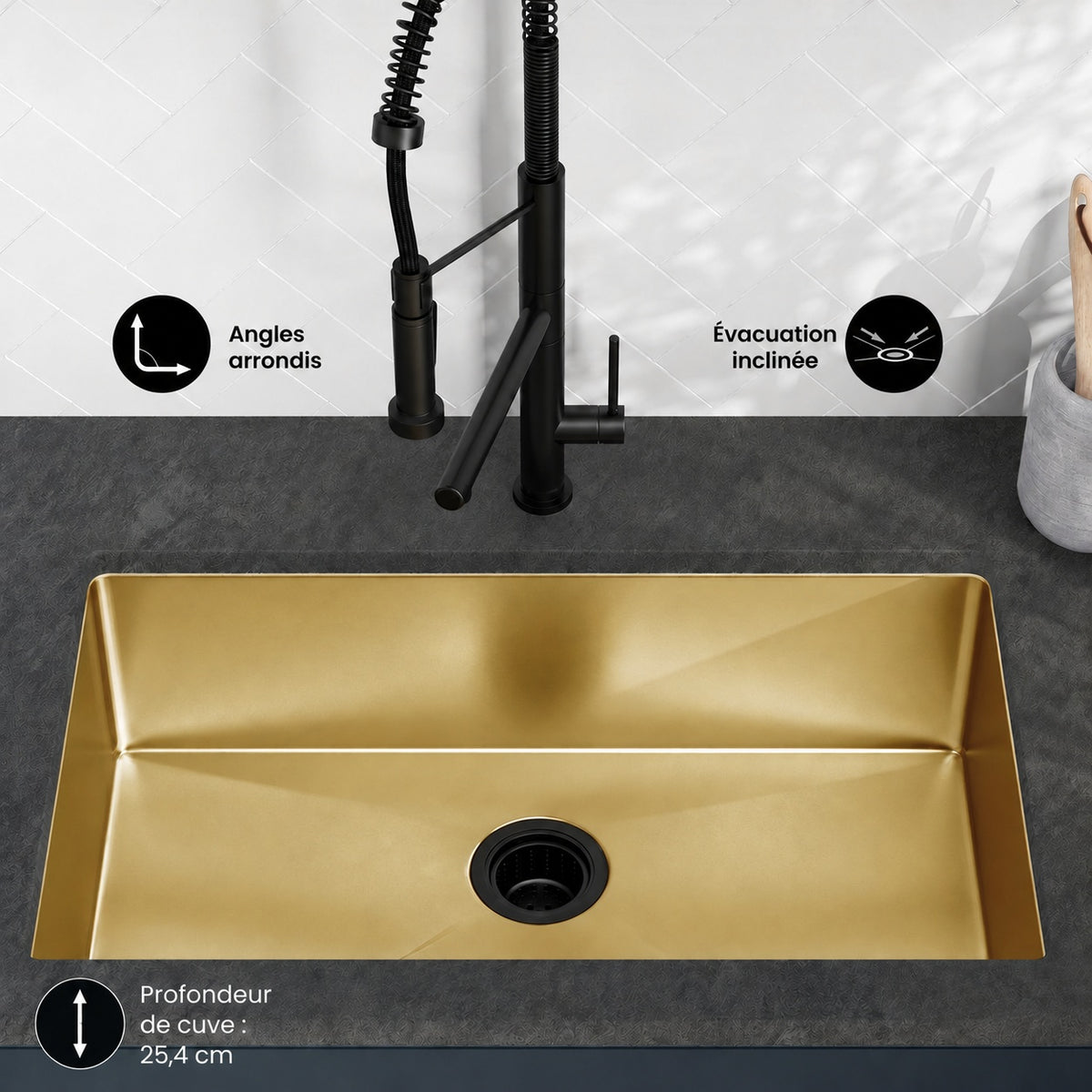 Rivage 76,2 × 45,7 cm acier inoxydable, simple Basin, Undermount évier de cuisine, or