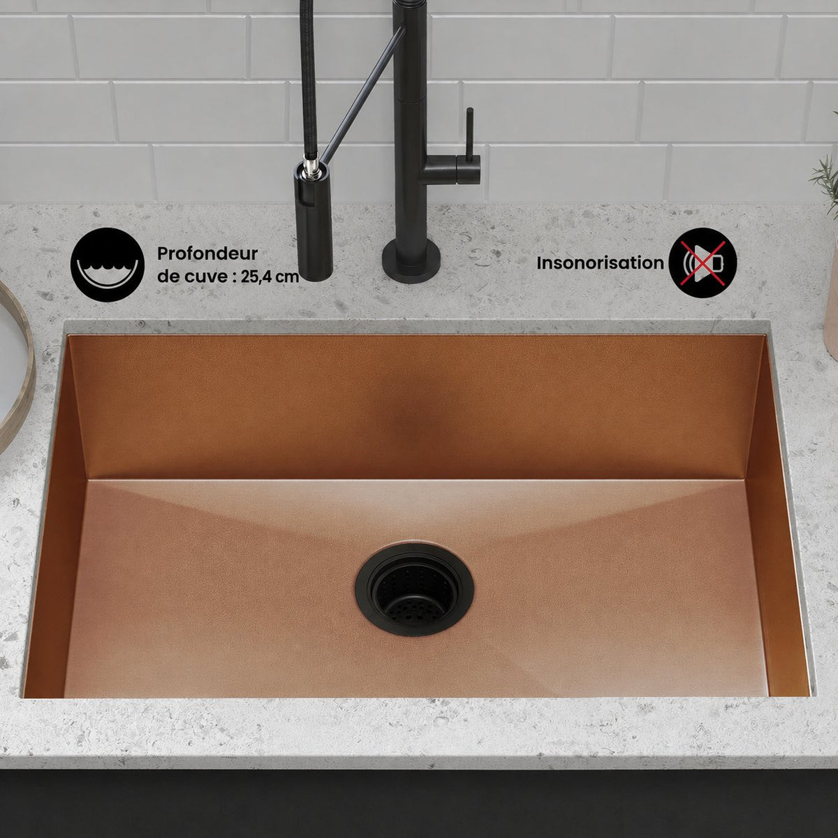 Tourner 68,6 × 48,3 cm acier inoxydable, simple Basin, Undermount évier de cuisine – finition Rose or