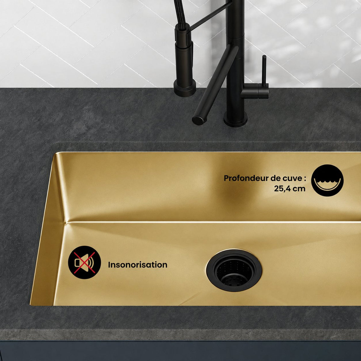 Rivage 76,2 × 45,7 cm acier inoxydable, simple Basin, Undermount évier de cuisine, or