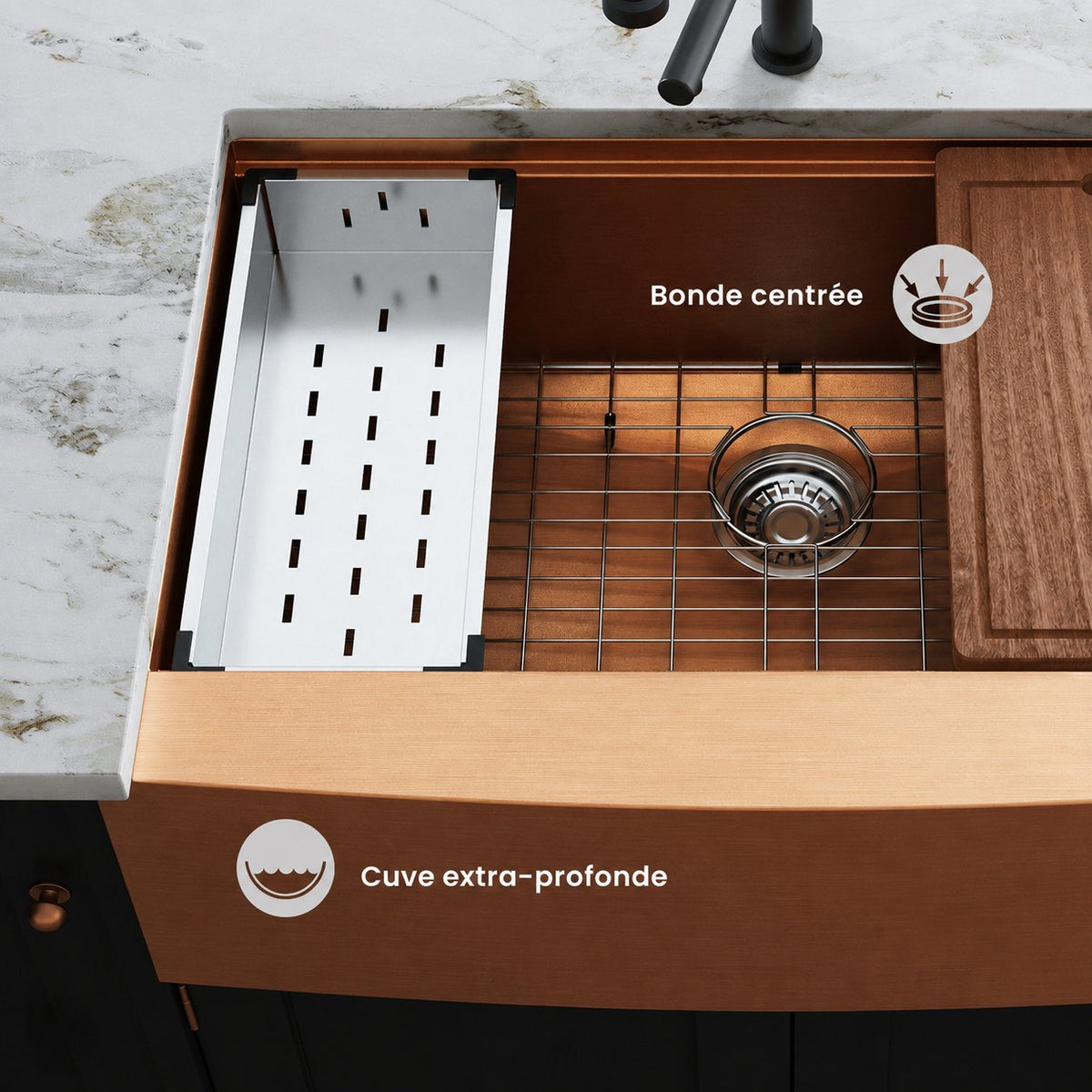 Tourner 83,8 × 55,9 cm acier inoxydable, simple Basin, Farmhouse Kitchen Workstation vasque avec Apron – finition Rose or