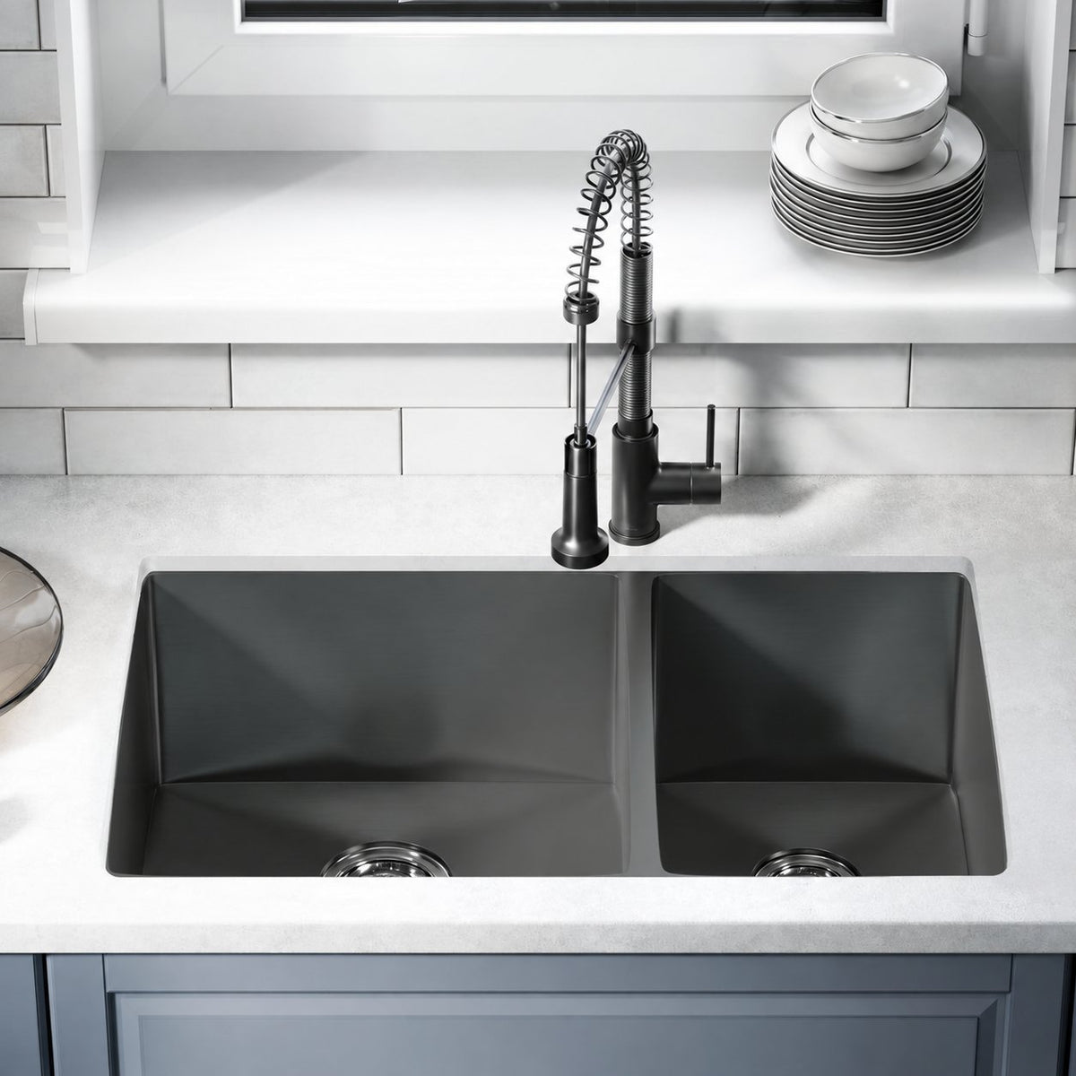 Rivage 83,8 × 50,8 cm acier inoxydable, Dual Basin, Undermount évier de cuisine – finition noir