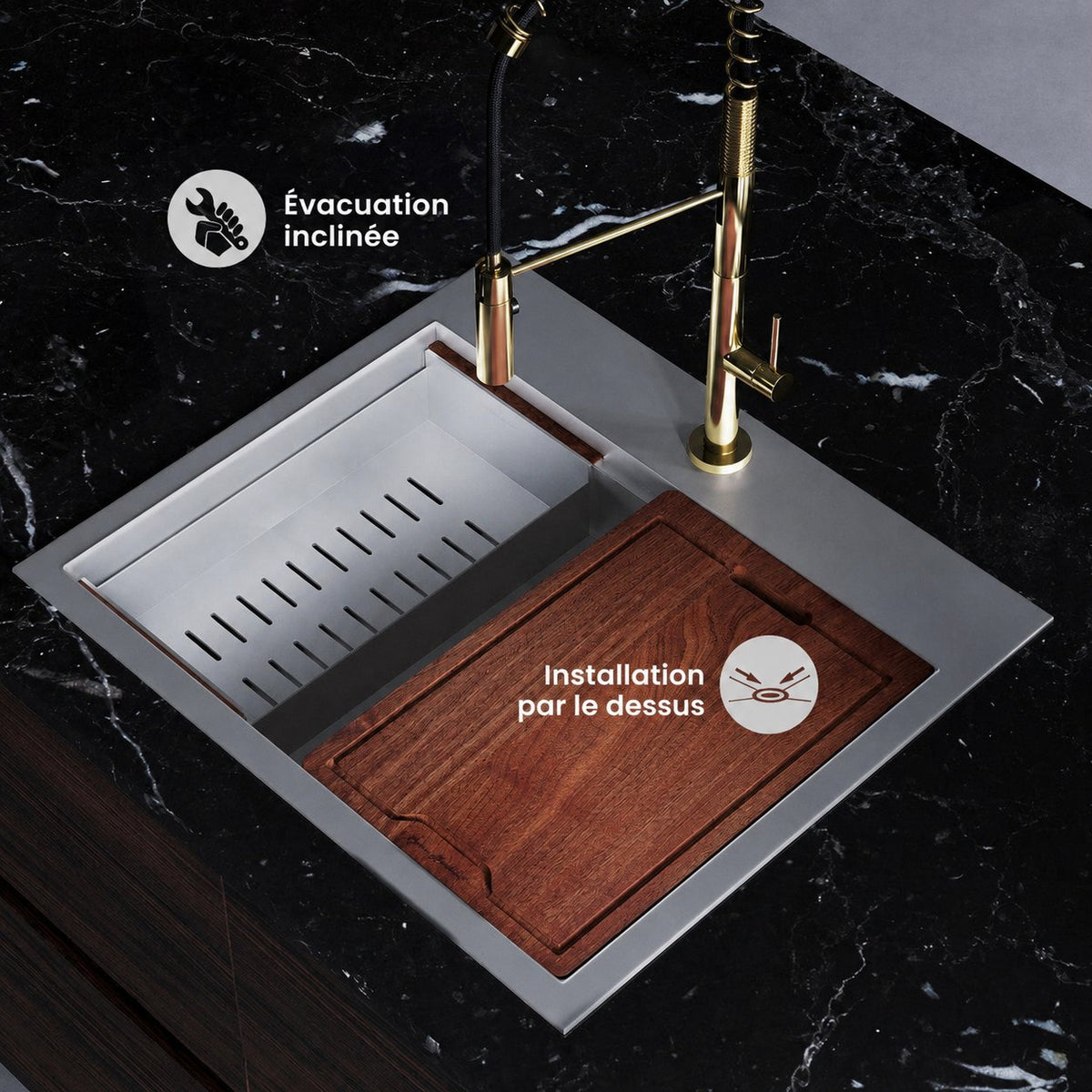 Ravi simple Basin 63,5 × 55,9 cm Topmount Kitchen Workstation vasque