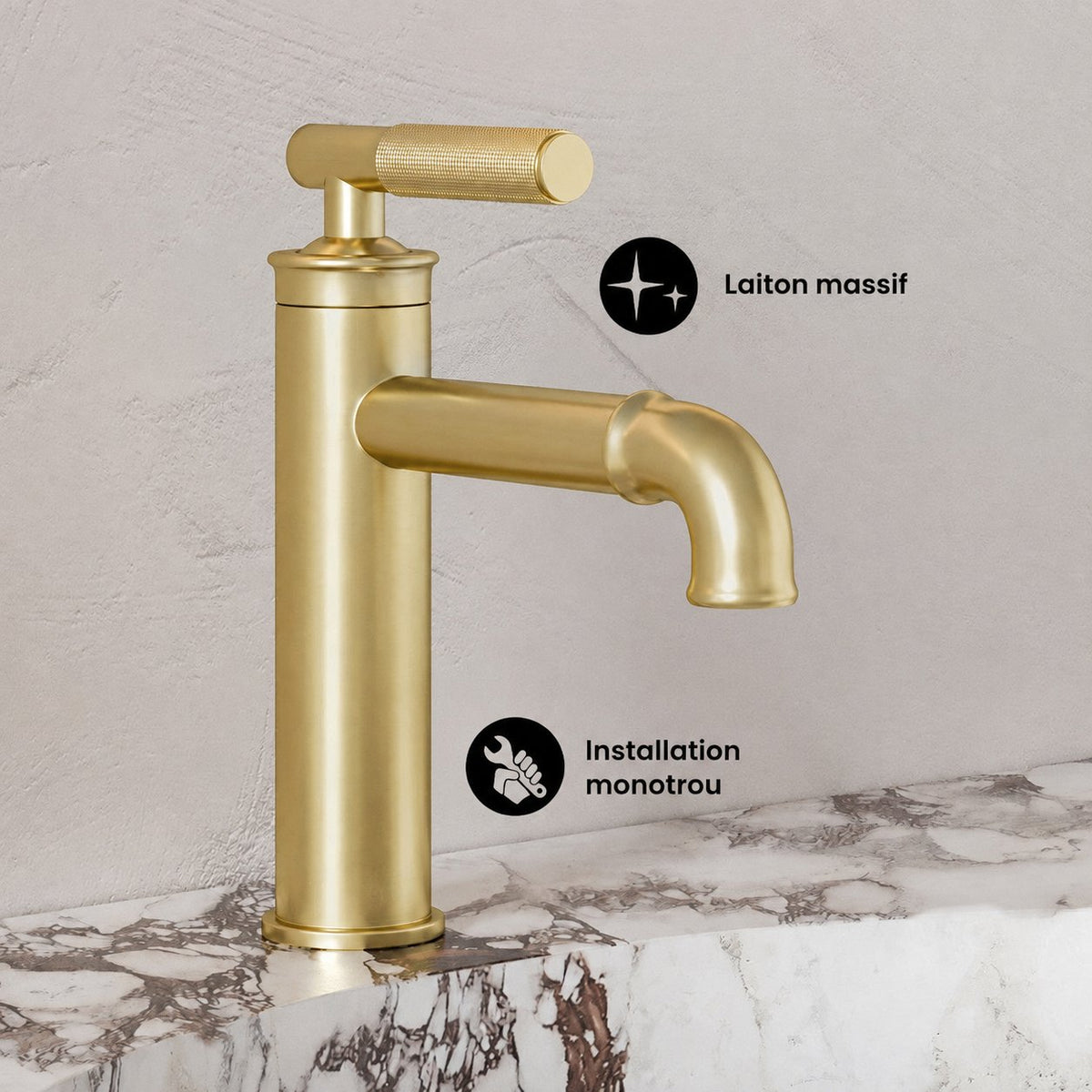 Avallon monotrou, monocommande Sleek, mitigeur de lavabo – finition or brossé