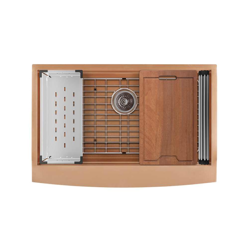 Tourner 83,8 × 55,9 cm acier inoxydable, simple Basin, Farmhouse Kitchen Workstation vasque avec Apron – finition Rose or