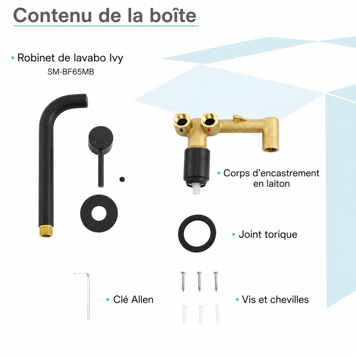 Ivy monocommande mural mitigeur de lavabo – finition noir mat