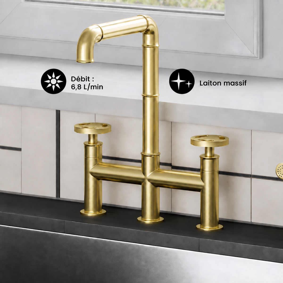 Avallon Pro Widespread mitigeur de cuisine avec Side Sprayer – finition or brossé