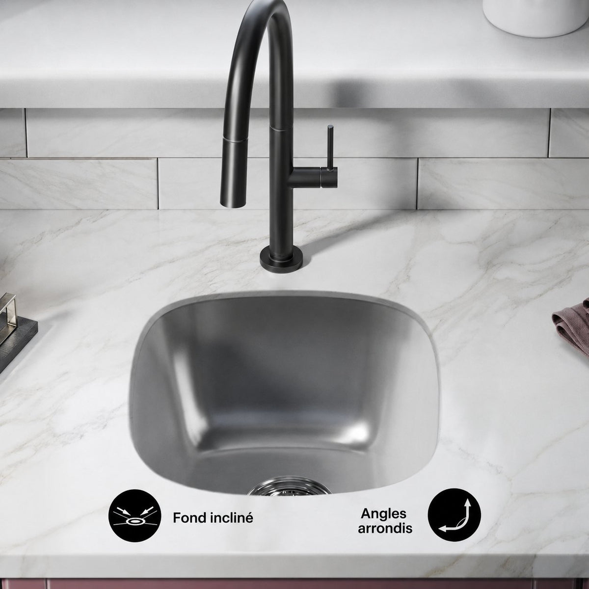 Toulouse 40,6 × 45,7 cm acier inoxydable simple Basin Undermount évier de cuisine