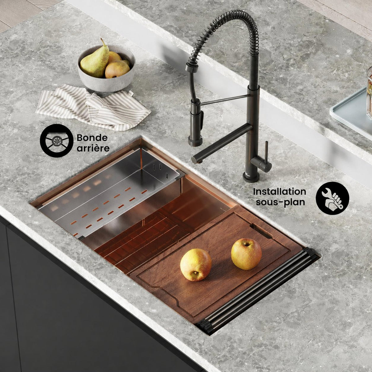 Tourner 81,3 cm 18 Gauge acier inoxydable Undermount évier de cuisine – finition poli Rose or