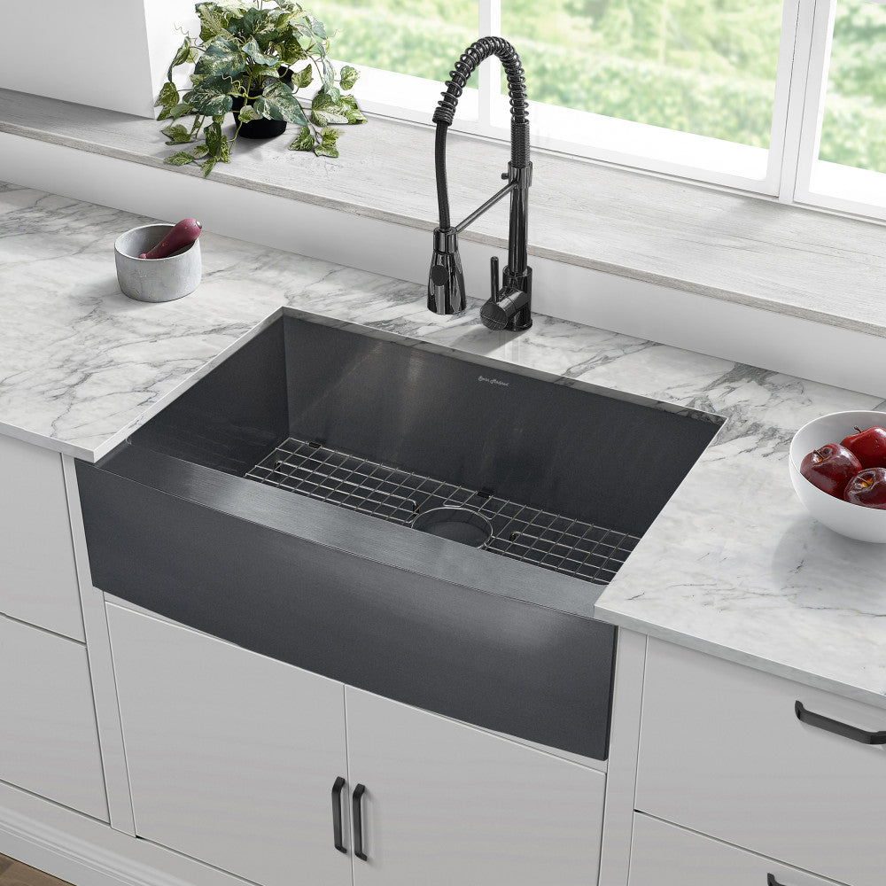 Rivage 76,2 × 53,3 cm acier inoxydable, simple Basin, Farmhouse évier de cuisine avec Apron – finition noir