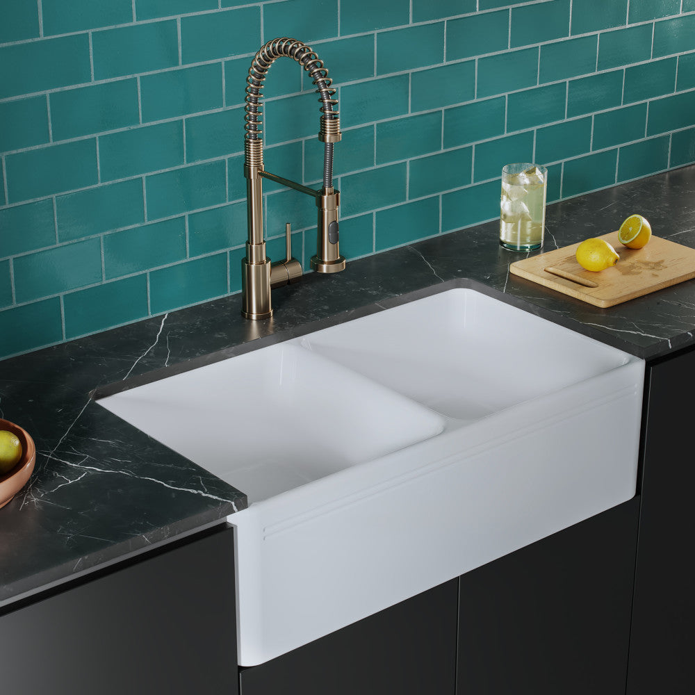 Delice 86,4 cm double Basin céramique Farmhouse évier de cuisine – finition blanc brillant