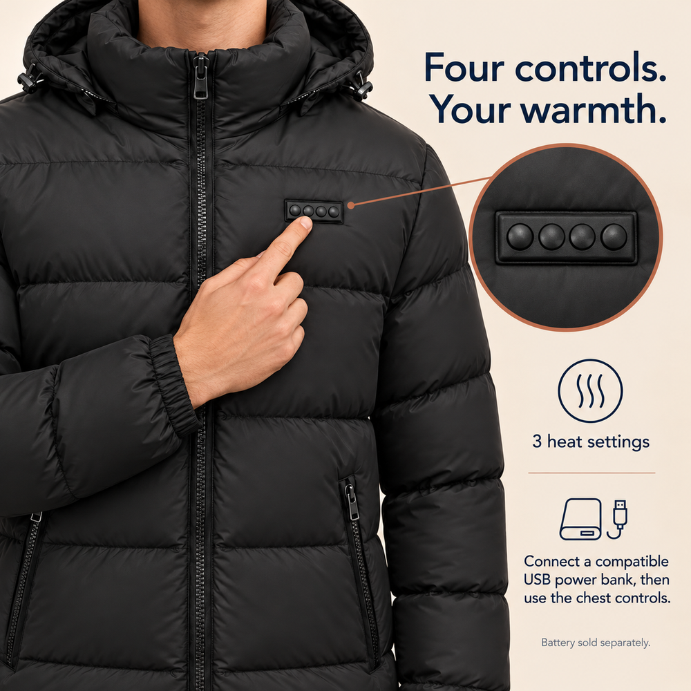 USB Heated Padded Jacket — 17 Zones, Four Controls