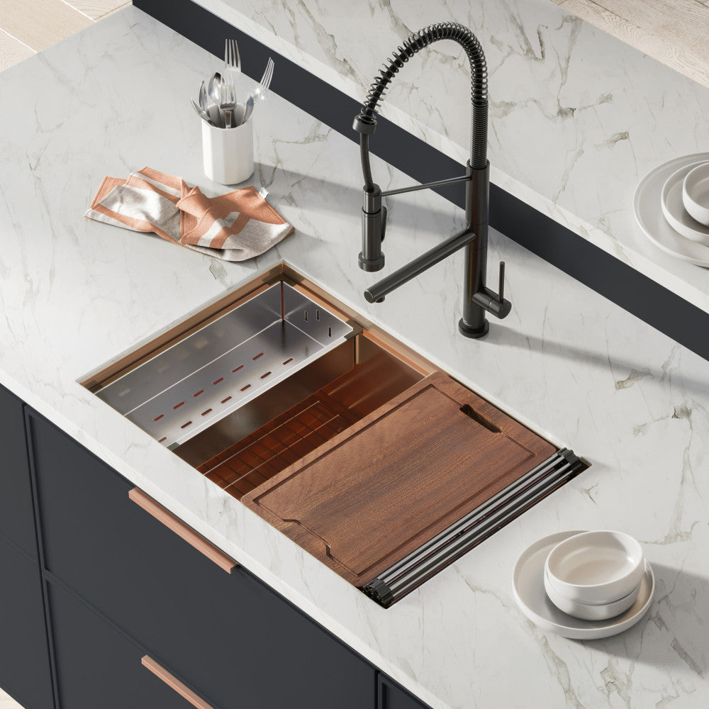 Tourner 76,2 × 48,3 cm acier inoxydable, simple Basin, Undermount Kitchen Workstation vasque – finition Rose or