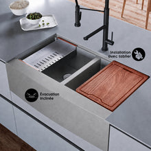 Rivage 91,4 × 55,9 cm Dual Basin Apron Kitchen Workstation vasque