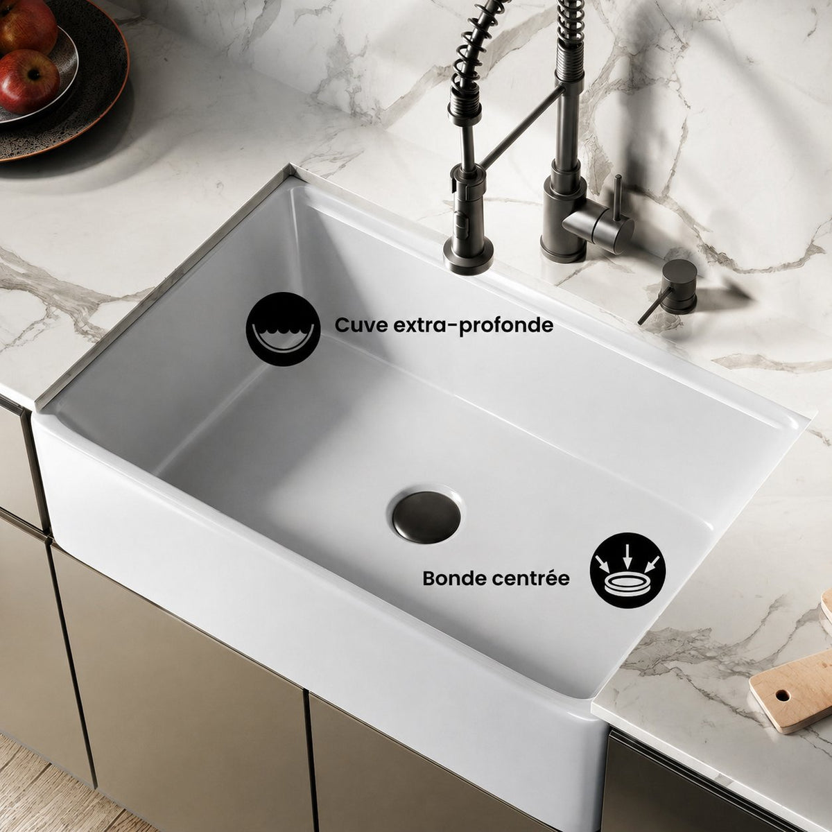 Elegance 83,8 cm x 50,8 cm simple Basin Fireclay Workstation évier de cuisine – finition blanc brillant