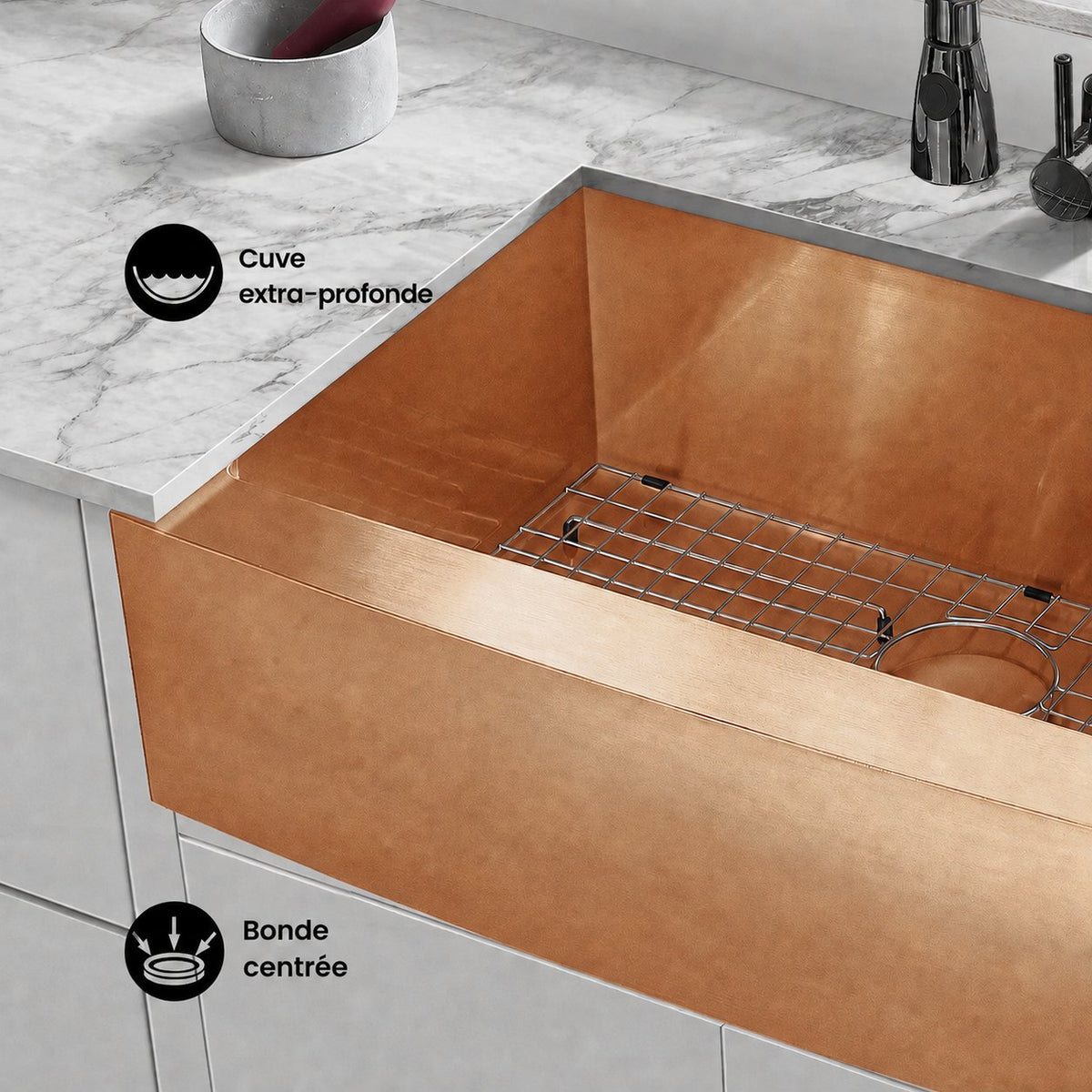 Rivage 76,2 × 53,3 cm acier inoxydable, simple Basin, Farmhouse évier de cuisine avec Apron – finition Rose or