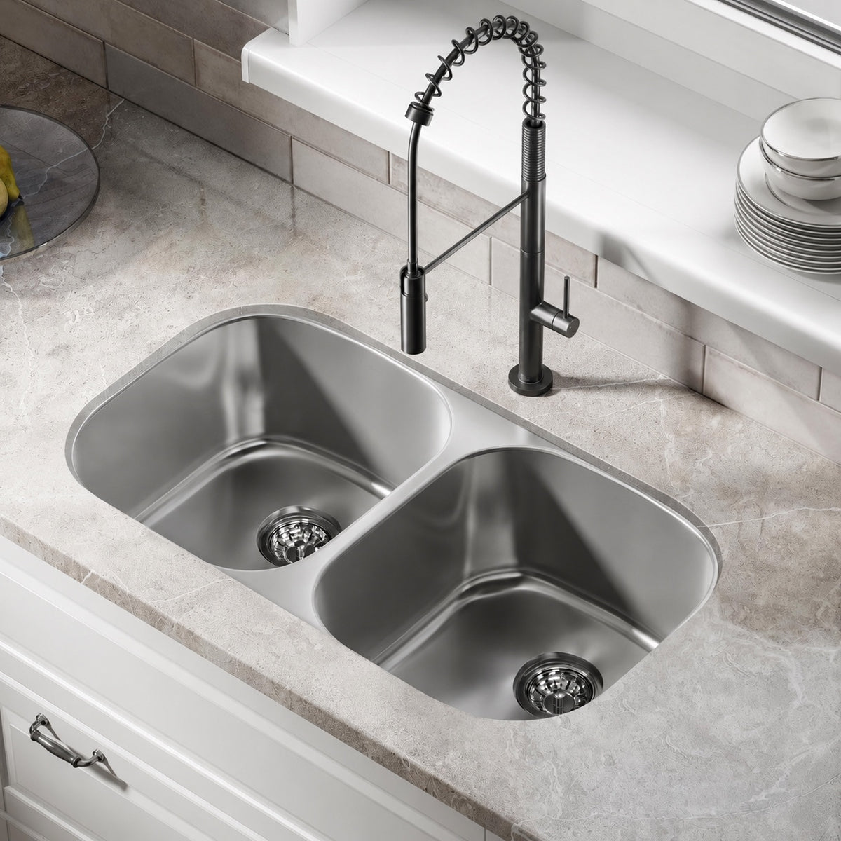 Toulouse 81,3 × 45,7 cm acier inoxydable, Dual Basin, Under-Mount évier de cuisine