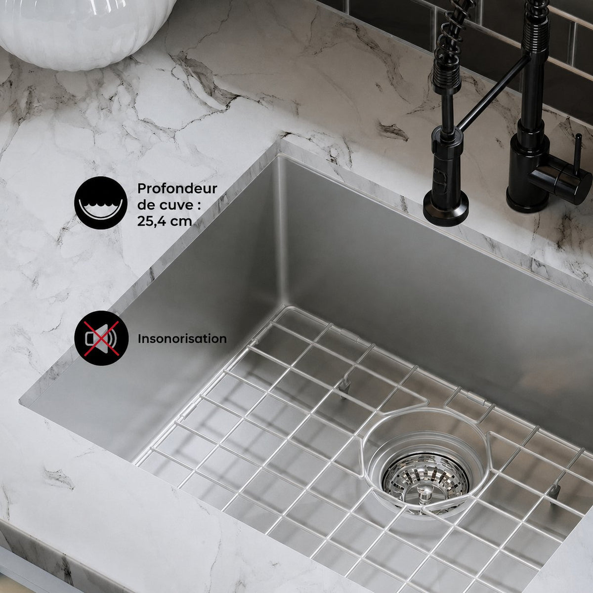 Tourner 53,3 × 45,7 cm acier inoxydable, simple Basin, Undermount évier de cuisine