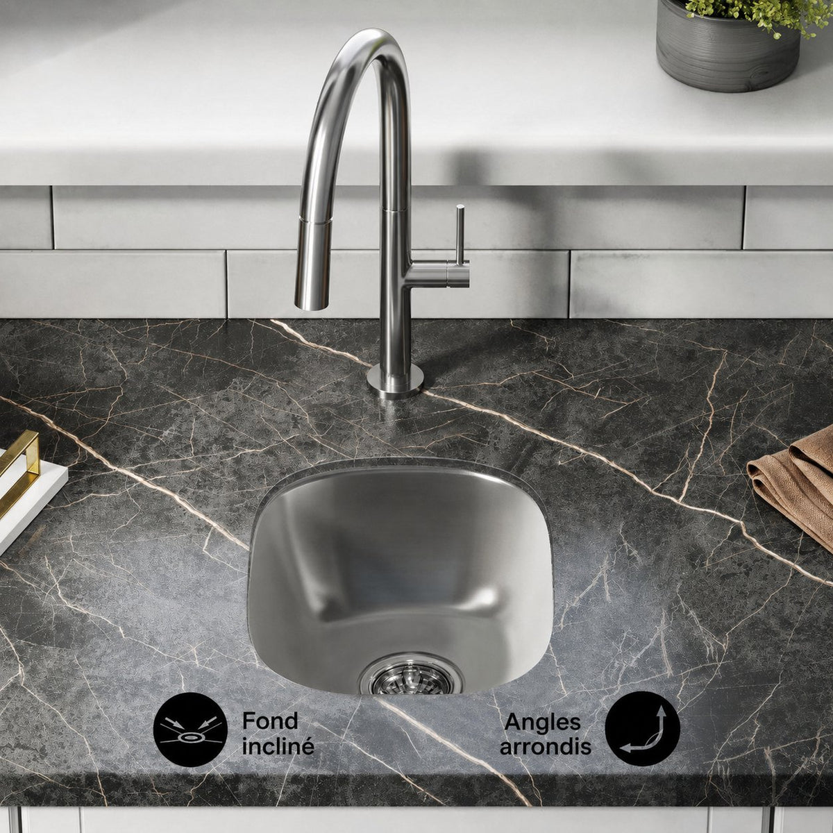 Toulouse 33 × 38,1 cm acier inoxydable simple Basin Undermount évier de cuisine